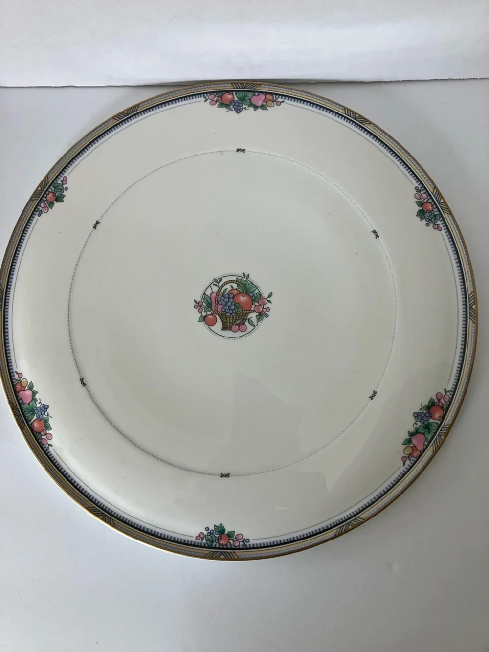 Cream Dinner Plate with Pink Fruit Motif and Gold Trim
